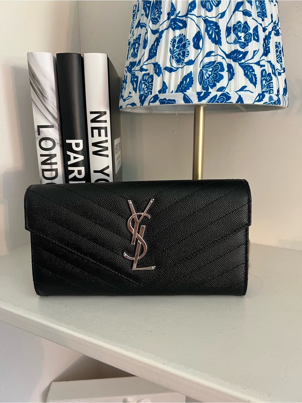Saint Laurent Black Monogram Matelasse Leather Flip Wallet with YSL Logo